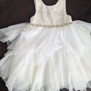 GENUINE ORNATE AMERICAN PRINCESS IVORY TULLE FLOWER GIRL DRESS SIZE 4